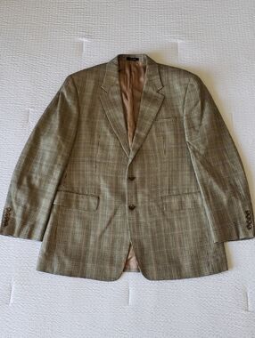 NWOT! CHAPS Men's 100% Silk Herringbone Blazer Jacket (42R) Tan/Black